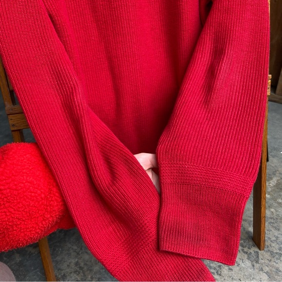 Vintage Oversized Henley Cherry Red Knit Sweater - Picture 5 of 7